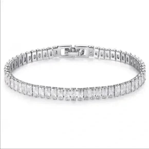 7” NEW 925 STERLING SILVER PRINCESS CUT DIAMOND BRACELET - Picture 5 of 6